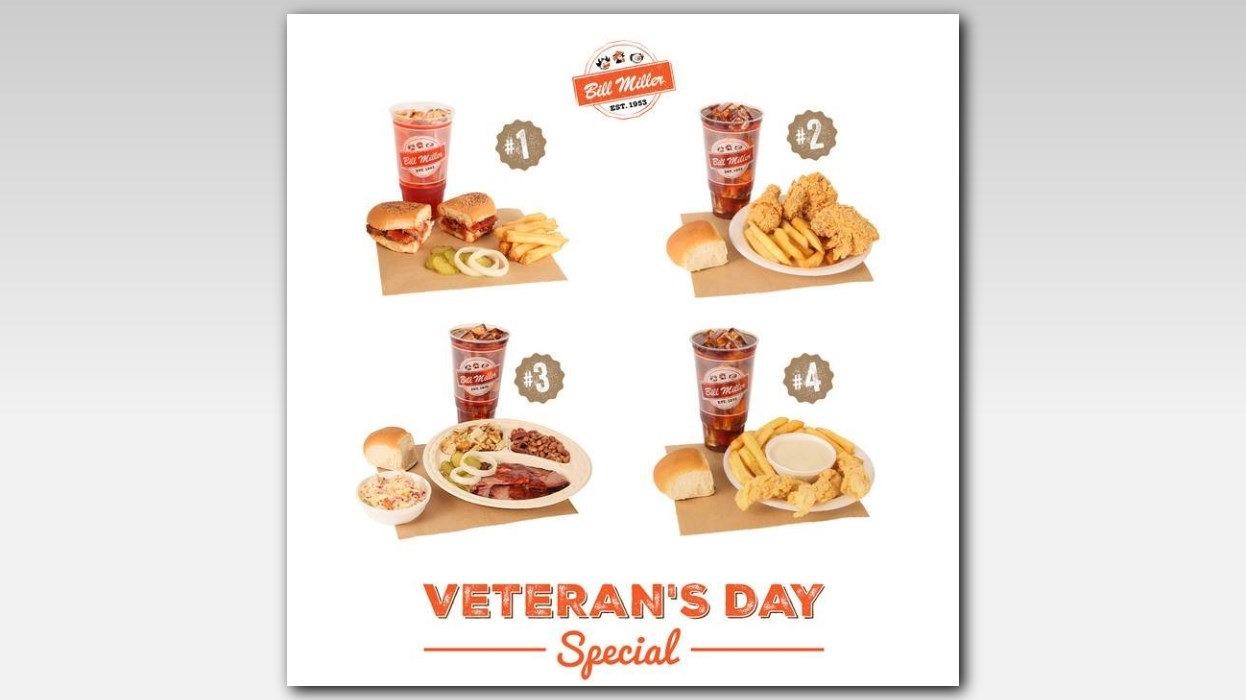 Free combo meal for veterans at Bill Miller BarBQ